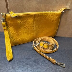 PERFECT HARMONY YELLOW  Genuine Leather Clutch/Wristlet 
Detachable Crossbody
